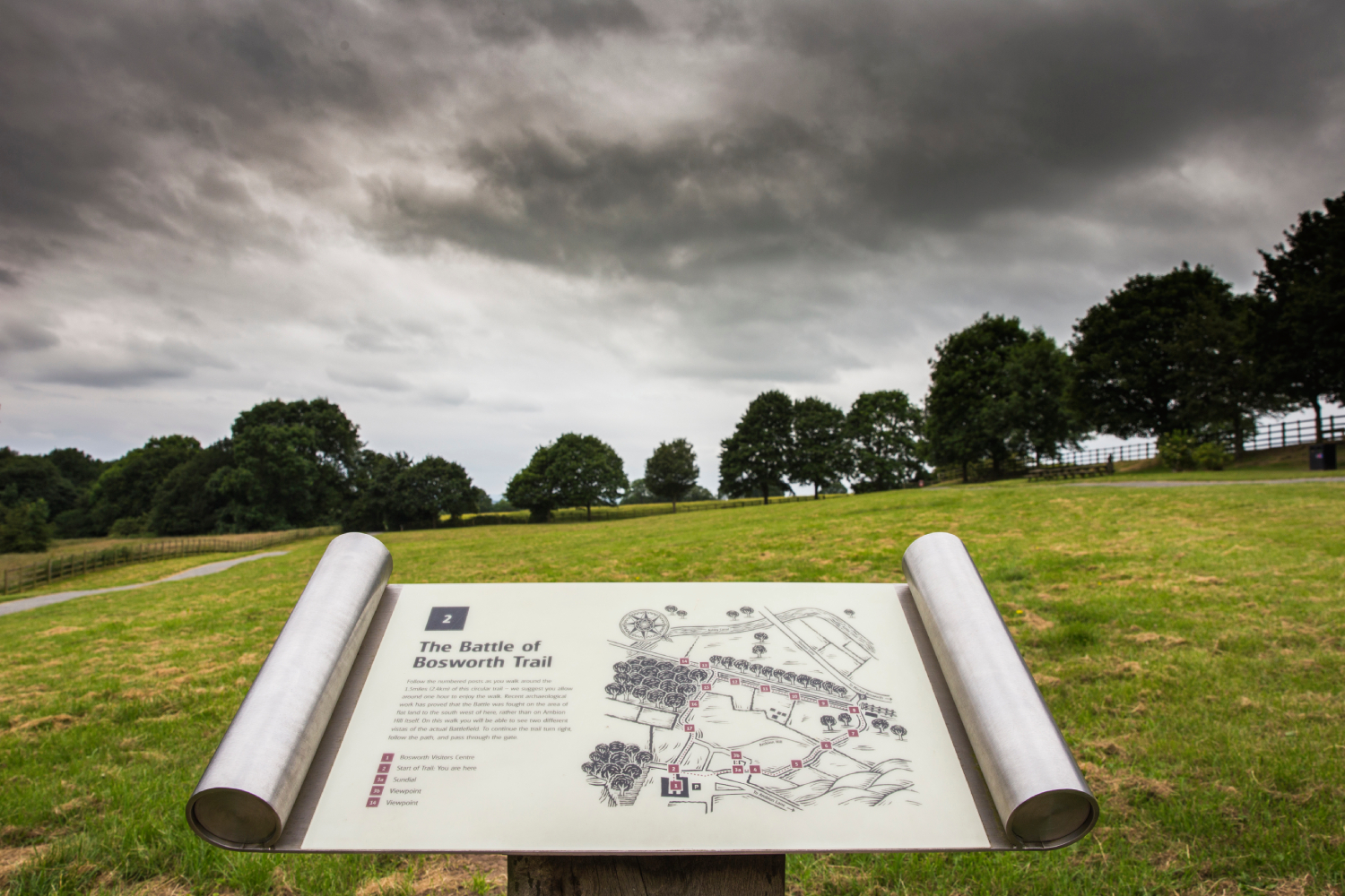 Bosworth Trail Interpretation Panel Overlooking Landscape Of The Park