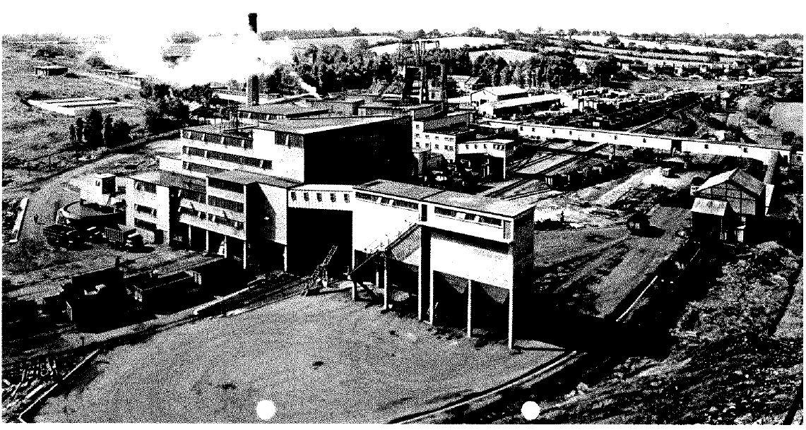 Black and white overhead photo of the Desford Pit building